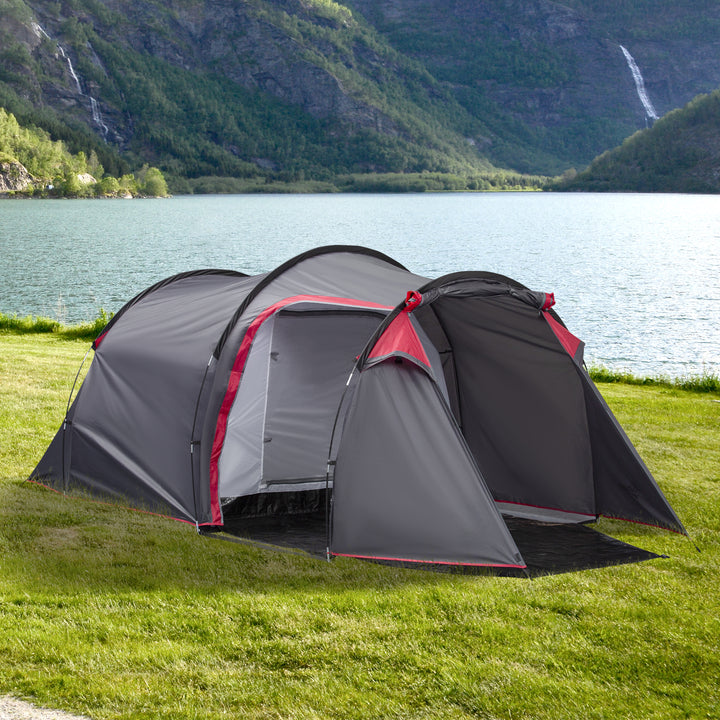 MCL 2-3 Person Tunnel Tent with Sewn-in Groundsheet, Air Vents, Rainfly, 2000mm Water Column, Camping Tent with 1 Bedroom, Inbuilt Porch, Living Area for Camping, Hiking, Grey