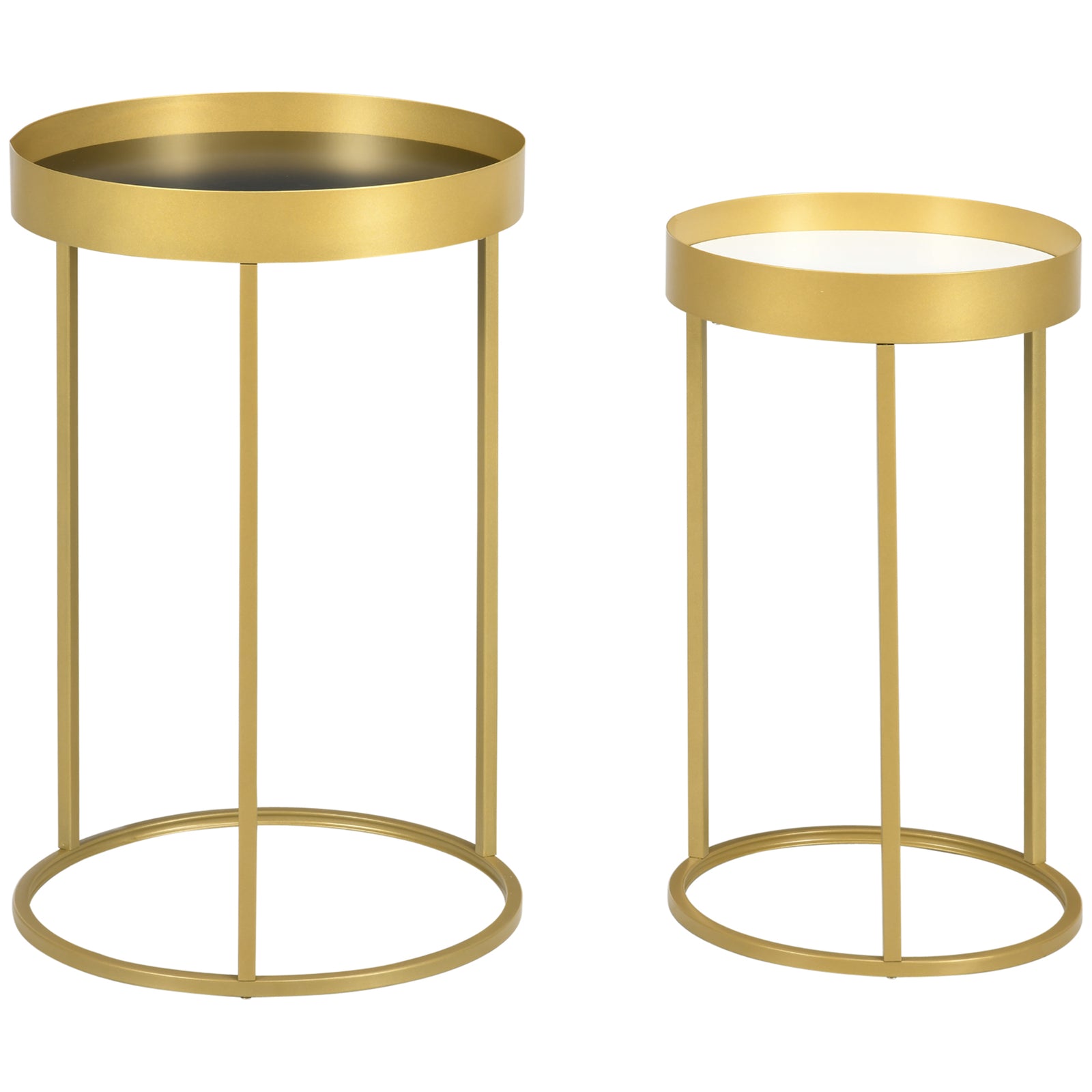 Nest of Tables, Round Coffee Table Set of 2, Nesting Tables with Embedded Tabletop and Metal Frame, Gold Side Table for Living Room, Bedroom