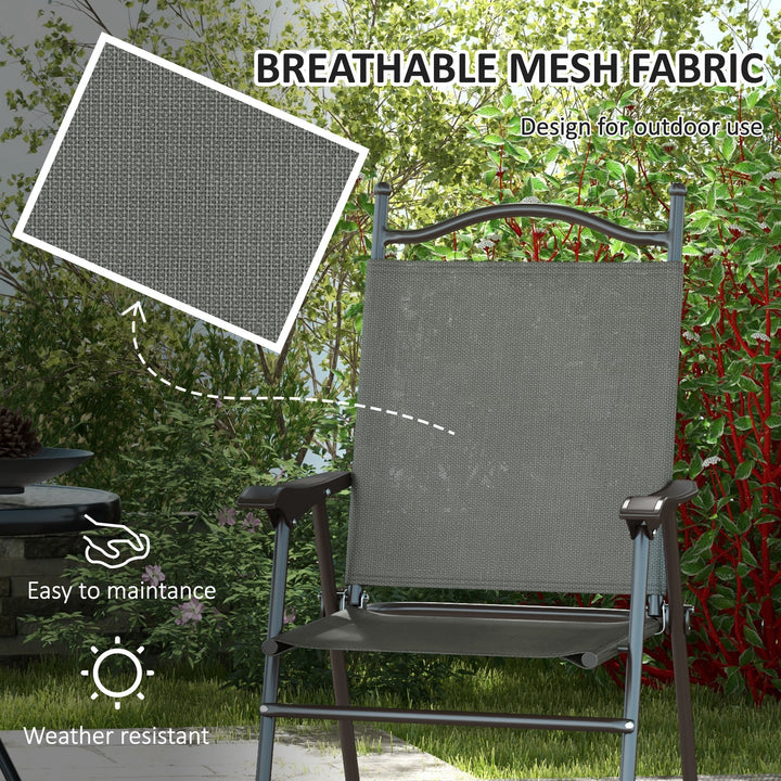 Set of Two Folding Garden Chairs, with Fabric Mesh Seats - Dark Grey