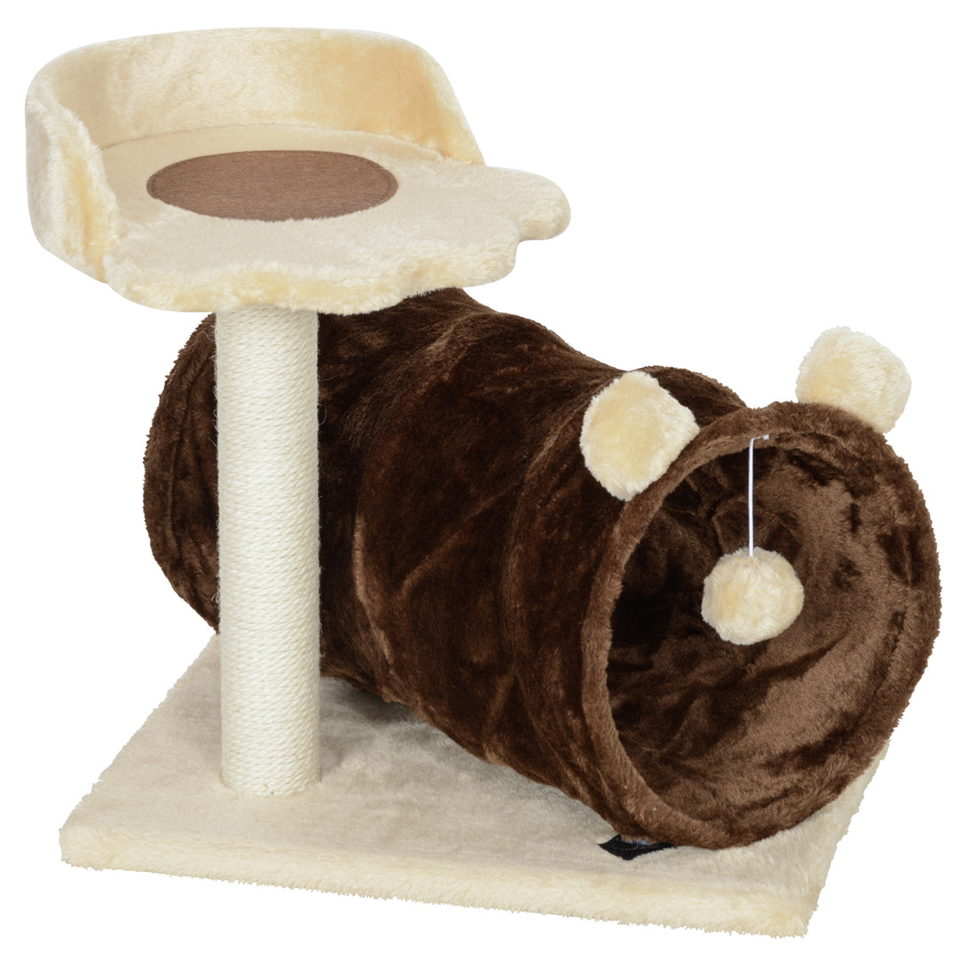 47cm Small Cat Tree w/ Scratching Post, Bed, Cat Tunnel, Toy Ball, Dark Brown