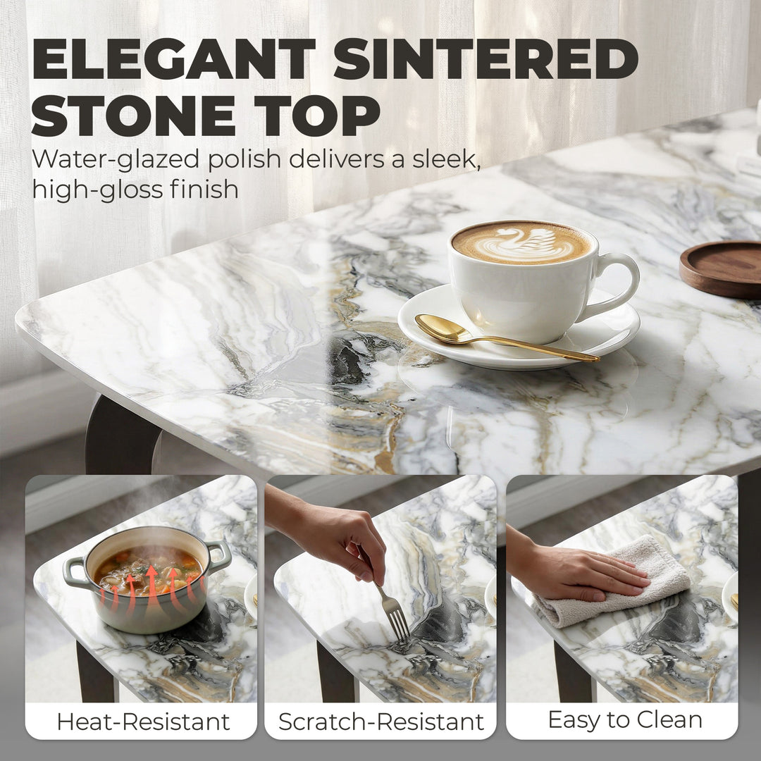 Dining Table for 4, Modern Kitchen Table with Sintered Stone Tabletop,