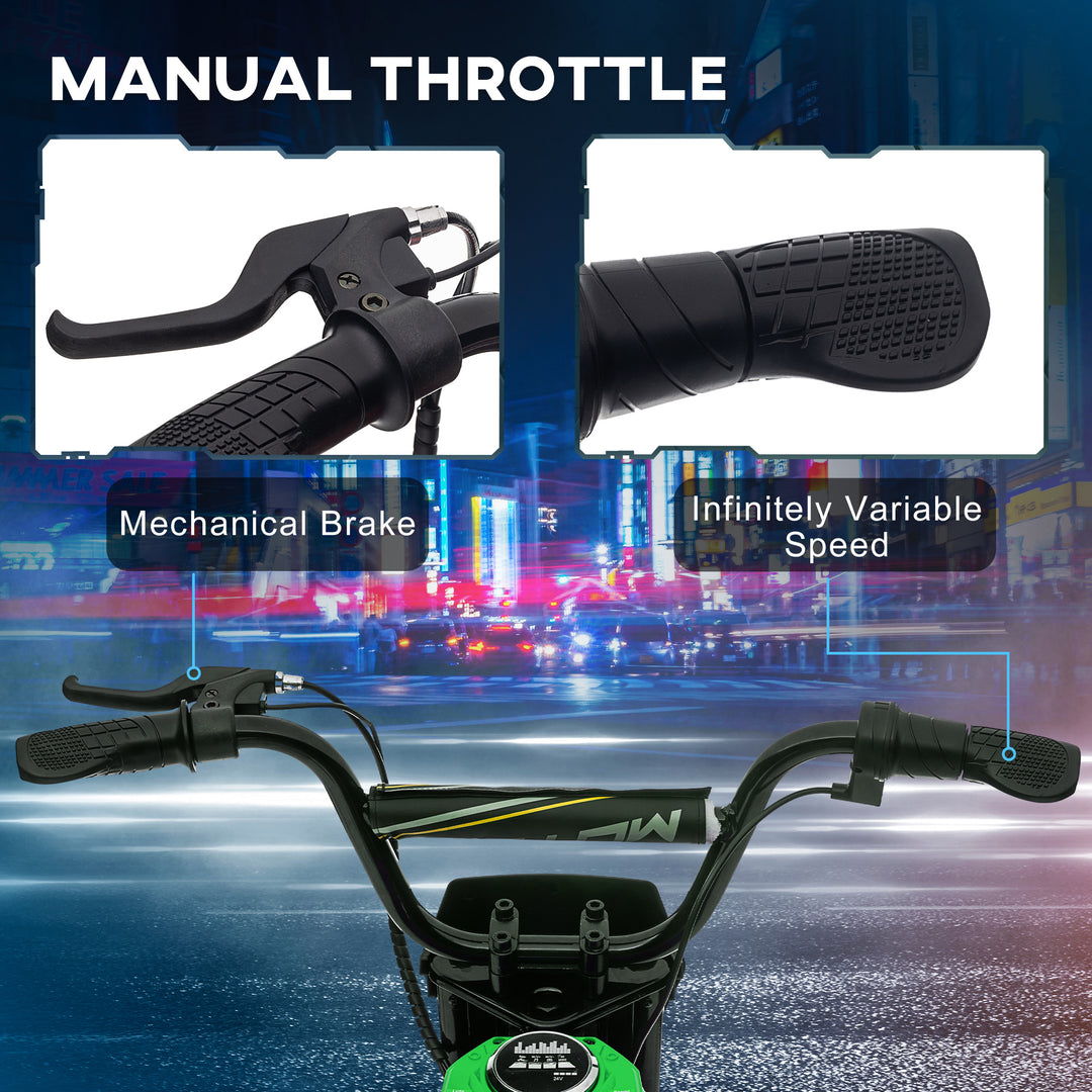 24V Electric Motorbike with Twist Grip Throttle, Music, Horn, 12" Pneumatic Tyres, 16km/h Max Speed - Green