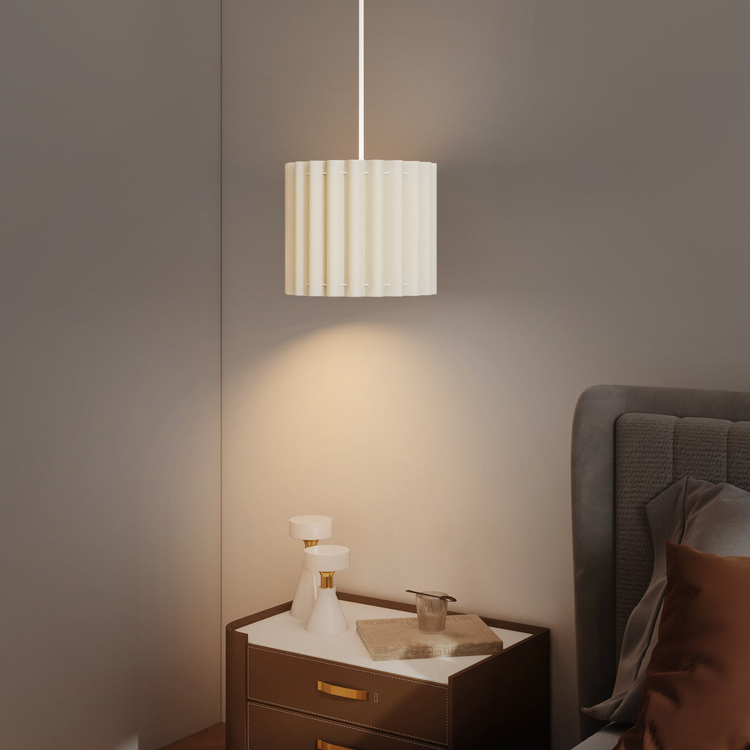 Linen Pendant Light, Modern Wave Ceiling Light Shade, E27 Lampshade for Living Room, Bedroom, Kitchen, Hallway, White
