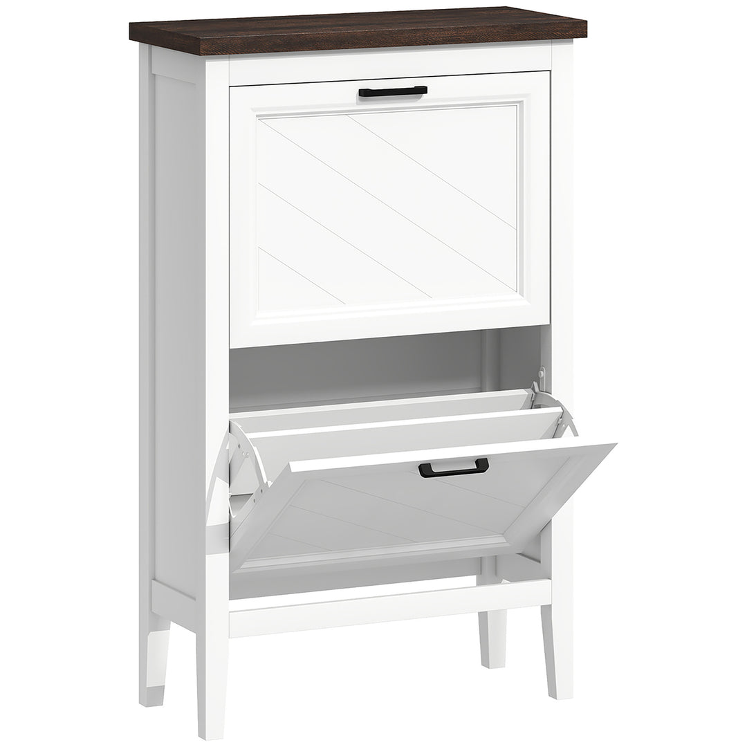 Shoe Cabinet with 2 Flip Drawers, Farmhouse Narrow Shoe Storage Cabine