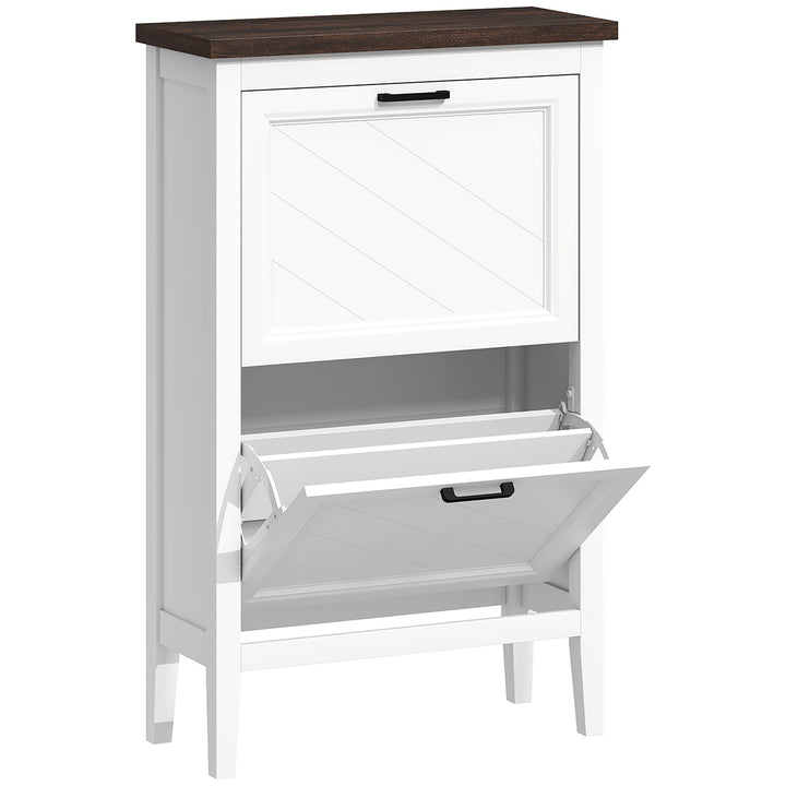 Shoe Cabinet with 2 Flip Drawers, Farmhouse Narrow Shoe Storage Cabine