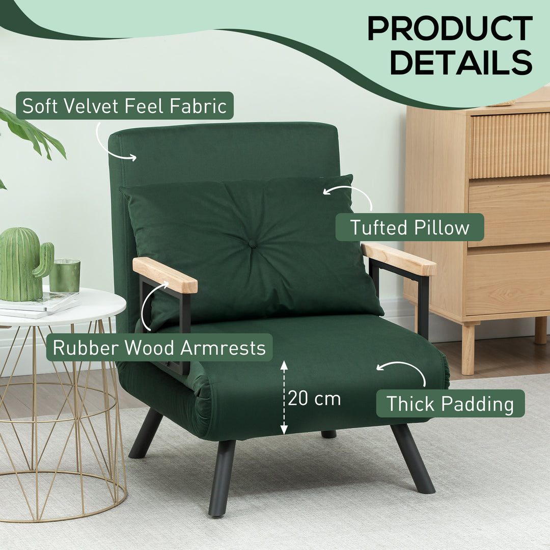 4-in-1 Velvet-Feel Single Chair Bed, with Pillow - Green
