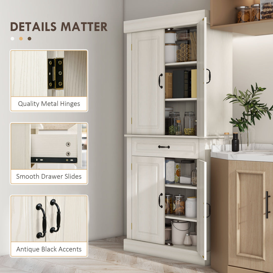 MCL Kitchen Cupboard with 4 Doors, Freestanding Storage Cabinet with Wide Drawer and Shelves for Living Room, 180cm, White Wood Grain