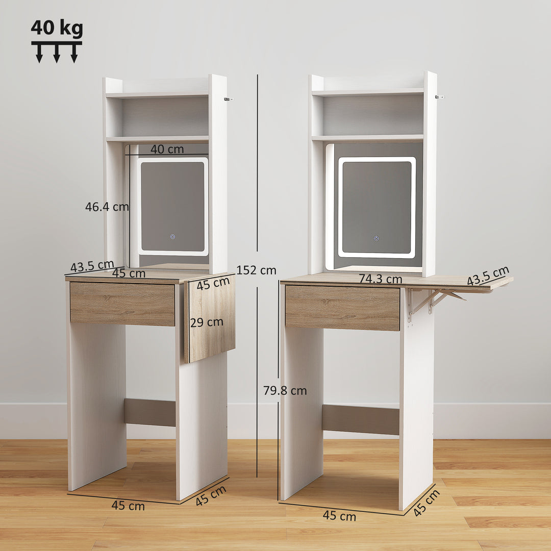 Small Vanity Desk with Mirror and LED Lights, Compact Dressing Table w
