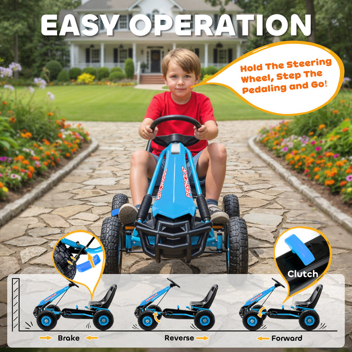 Kids Pedal Go Kart with Adjustable Seat, EVA Tyres, Manual Clutch, Bra