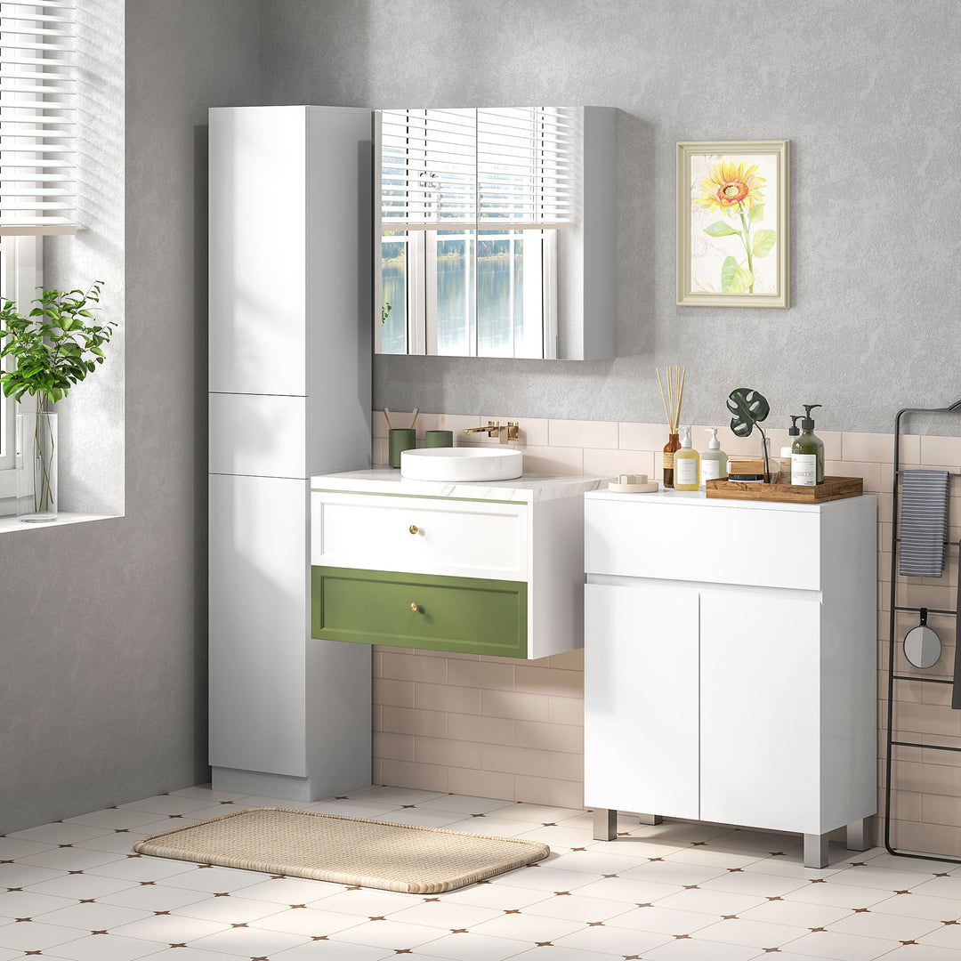 Bathroom Mirror Cabinet, Wall Mounted Bathroom Storage Cupboard with Adjustable Shelf, 60W x 15D x 60Hcm, High Gloss White