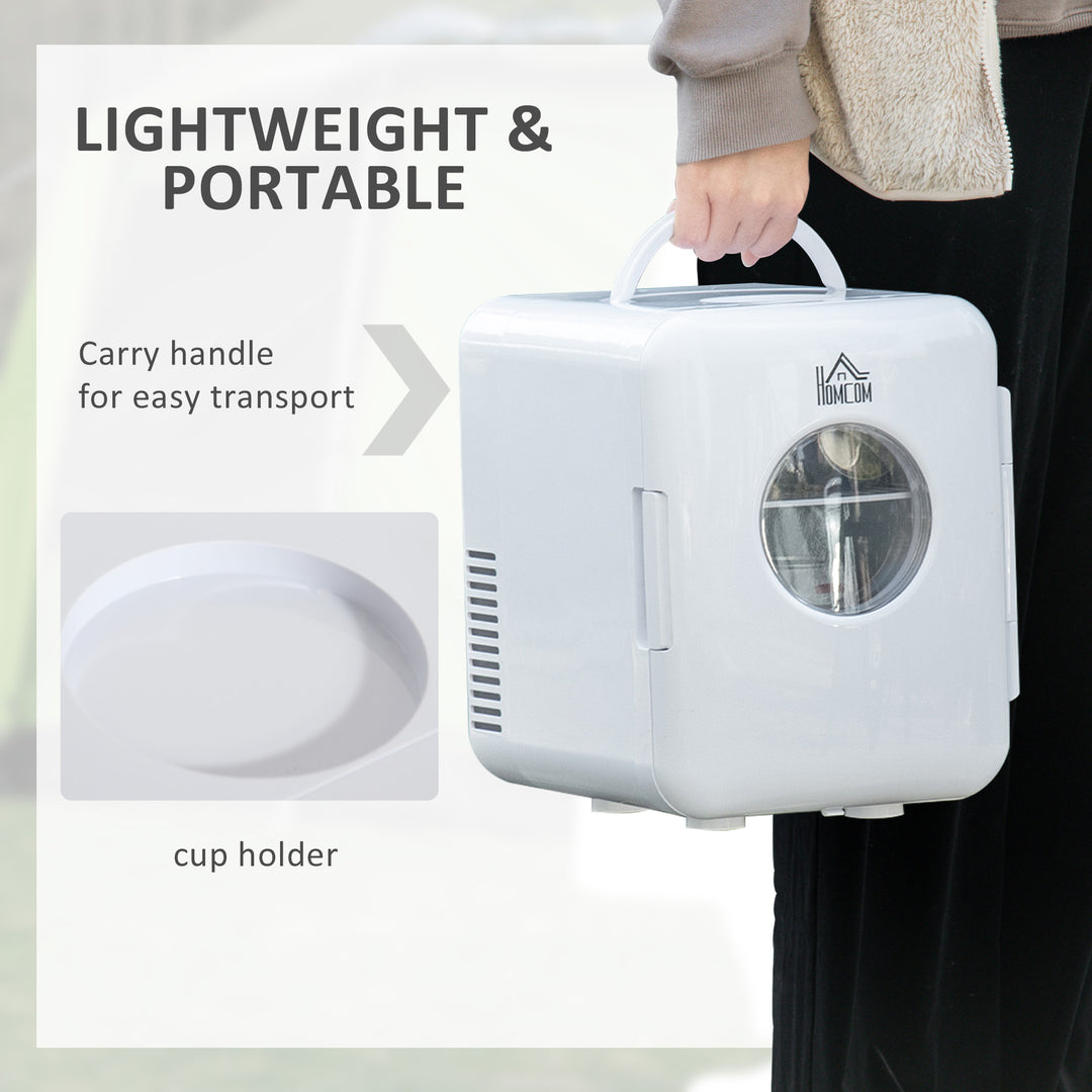 HOMCOM Portable Mini Fridge 4 L/6 Can, Cooler & Warmer for Skincare, Makeup, Food, AC+DC, White, for Bedroom, Home, Caravan, Car