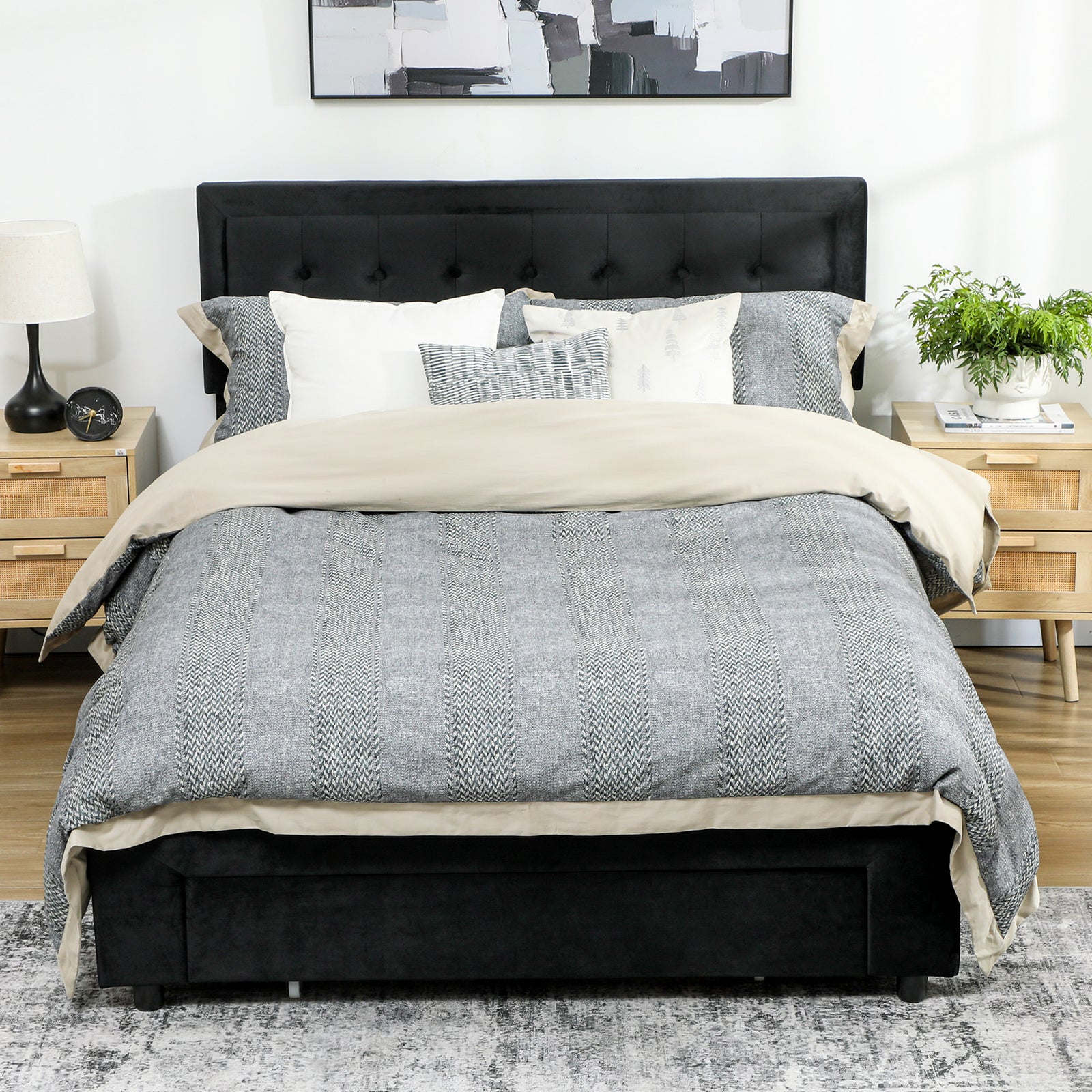 HOMCOM King Size Ottoman Bed Frame, with Front Drawer - Black