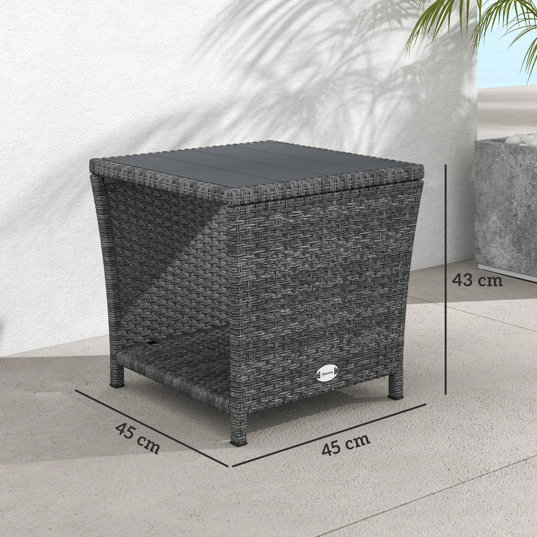 Side Table 2-Tier Outdoor Coffee Table with Storage Shelf PS Wood Slat