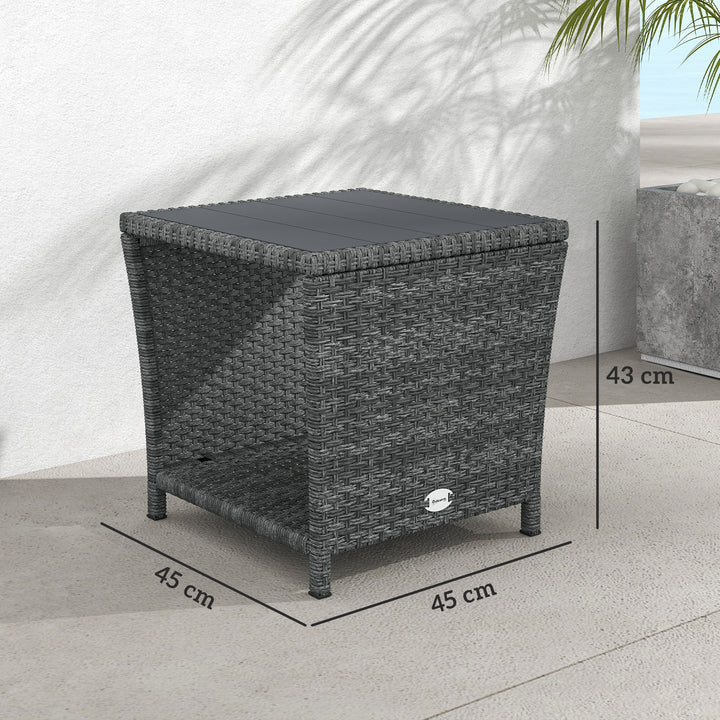 Side Table 2-Tier Outdoor Coffee Table with Storage Shelf PS Wood Slat