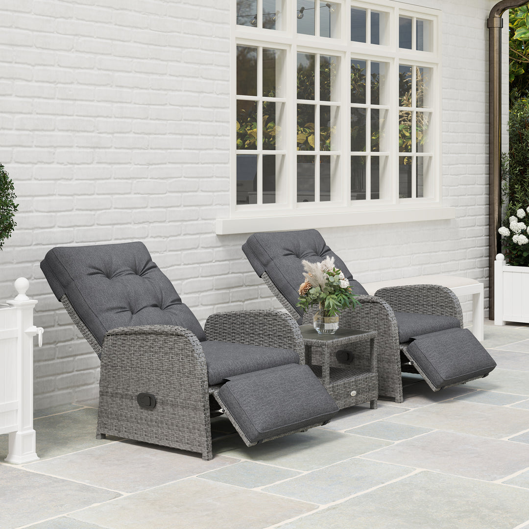 2 Seater Patio Rattan Wicker Chaise Lounge Sofa Set w/ Cushion for Patio Garden Porch, Grey