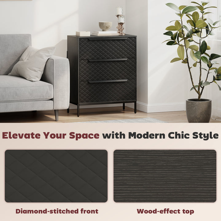 Chest of Drawers, Dresser with 3 Fabric Drawers and Aluminium Handles 