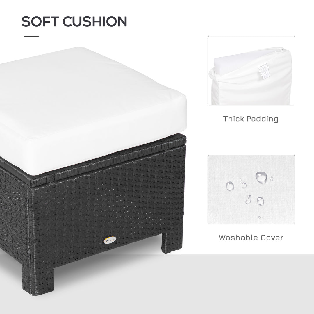 Rattan Footstool Wicker Ottoman with Padded Seat Cushion Outdoor Patio Furniture for Garden Poolside Living Room, 50 x 50 x 35 cm, Black