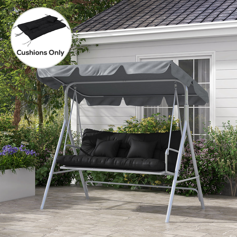 Back and Seat Cushion Replacement with 2 Pillows, Patio Chair Cushions Set with Ties, Black