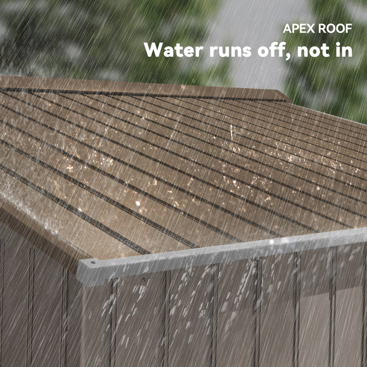 MCL 9 x 6ft Metal Garden Shed, Outdoor Storage Tool House with Ventilation Slots, Foundation Kit and Lockable Double Doors, Light Brown