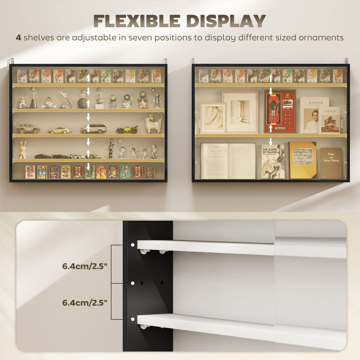 5-Tier Wall Display Cabinet, Wall Mounted Display Case w/ 4 Adjustable