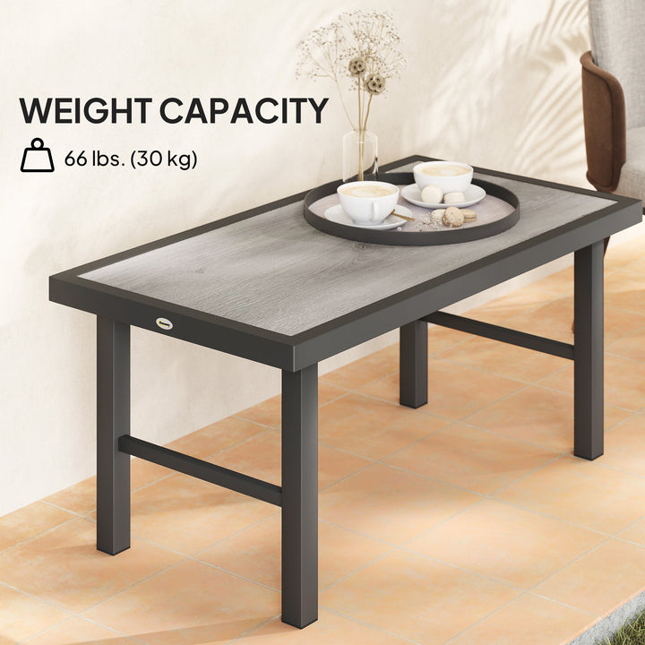 Metal Garden Coffee Table, Outdoor Side Table with SPC Woodgrain Tabletop for Outside, Garden, Balcony, Porch, 100 x 53 x 46cm, Grey Wood Effect