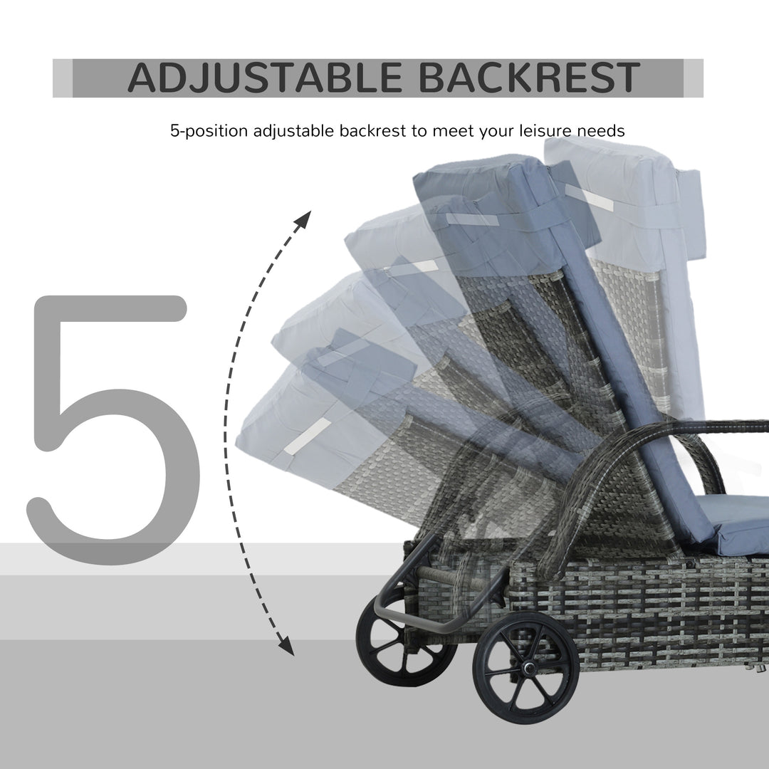 MCL Garden Rattan Furniture Single Sun Lounger Recliner Bed Reclining Chair Patio Outdoor Wicker Weave Adjustable Headrest with Fire Retardant Cushion - Grey