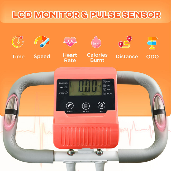 MCL 2-in-1 Folding Exercise Bike with 8-Level Magnetic Resistance, Arm Resistance Band, Pulse Sensor, Orange