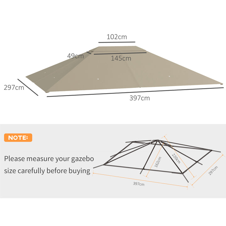 Outsunny 3 x 4m Gazebo Canopy Replacement Cover, Gazebo Roof Replacement (TOP COVER ONLY), Khaki