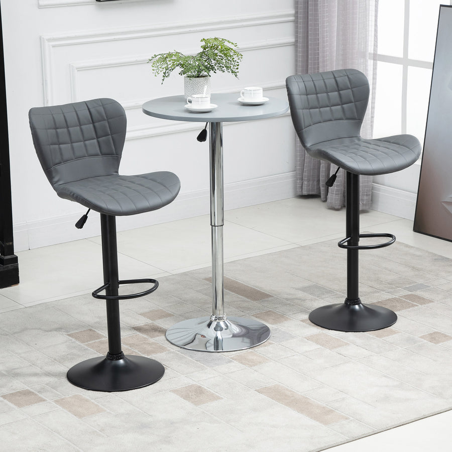 Bar Stools Set of 2 Adjustable Height Swivel Bar Chairs in PU Leather with Backrest & Footrest, Grey
