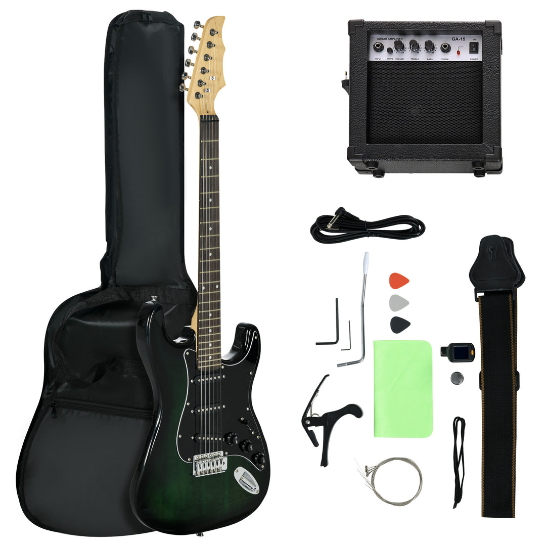 Six-String Electric Guitar, with 15W Amplifier, Digital Turner, Picks, Shoulder Strap, Case Bag