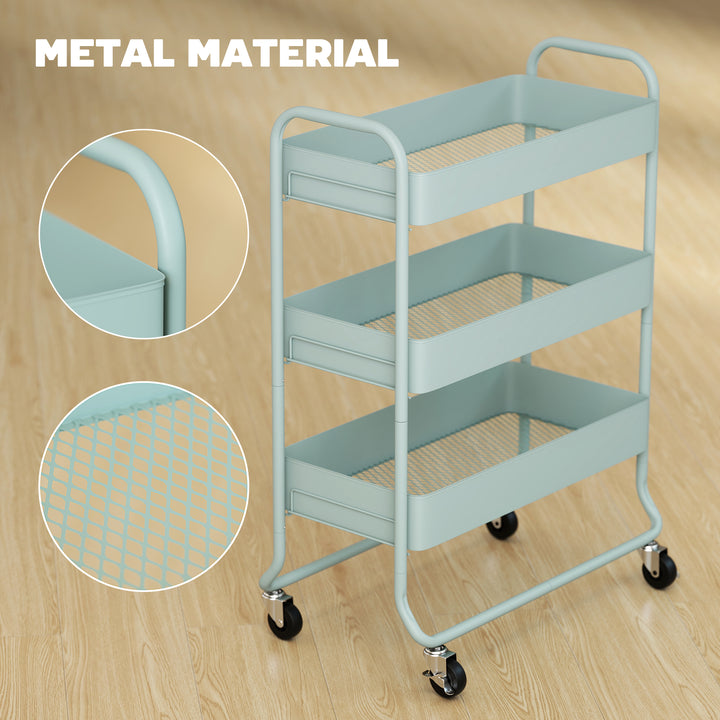 3-Tier Storage Trolley on Wheels, Rolling Utility Cart with Mesh Backets for Kitchen, Bathroom, Bedroom