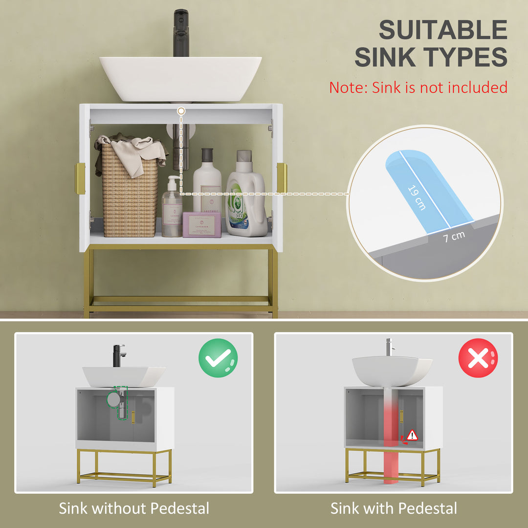 Bathroom Mirror Cabinet Under Sink Storage Cabinet Basin Cupboard with 2 Doors and Gold Steel Legs
