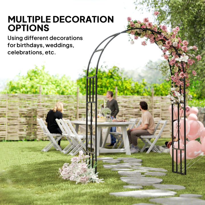 Steel Garden Arch, 2.2m High x 1.5m Wide Metal Garden Trellis for Climbing Plants Roses Wisteria Vines, Outdoor Wedding Arch for Bridal Party Ceremony Decoration, Black