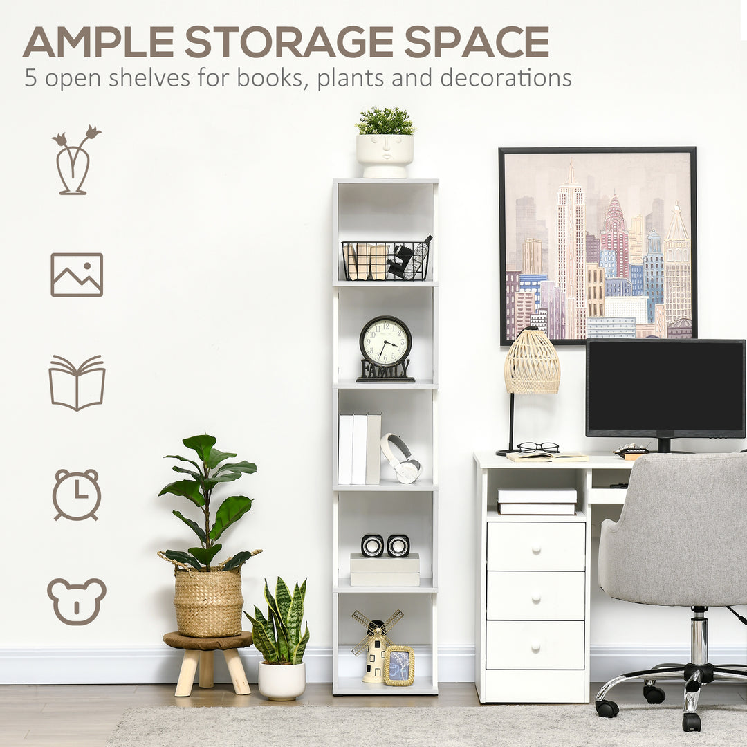 Modern 5-Tier Bookshelf, Freestanding Bookcase Storage Shelving for Living Room Home Office Study, White and Light Grey