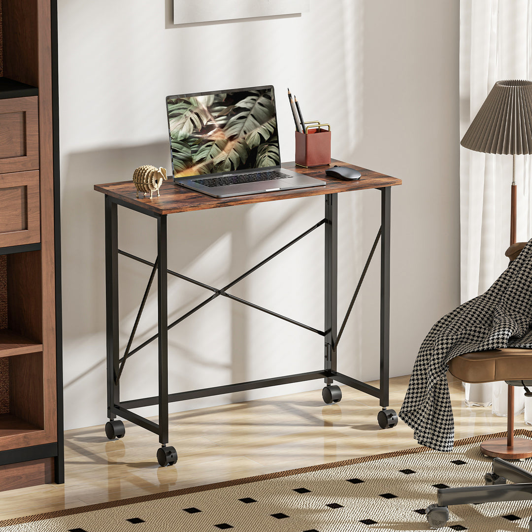 80 cm Folding Desk on Wheels - Rustic Brown