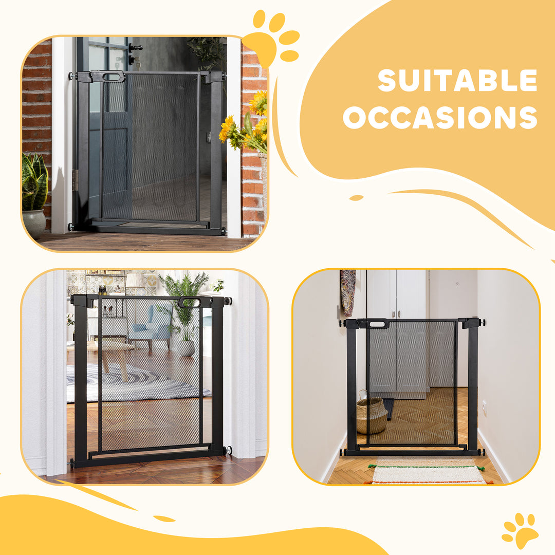 MCL Dog Safety Gate, for Hallways, Staircases, Doors w/ Automatic Closing Door - Black