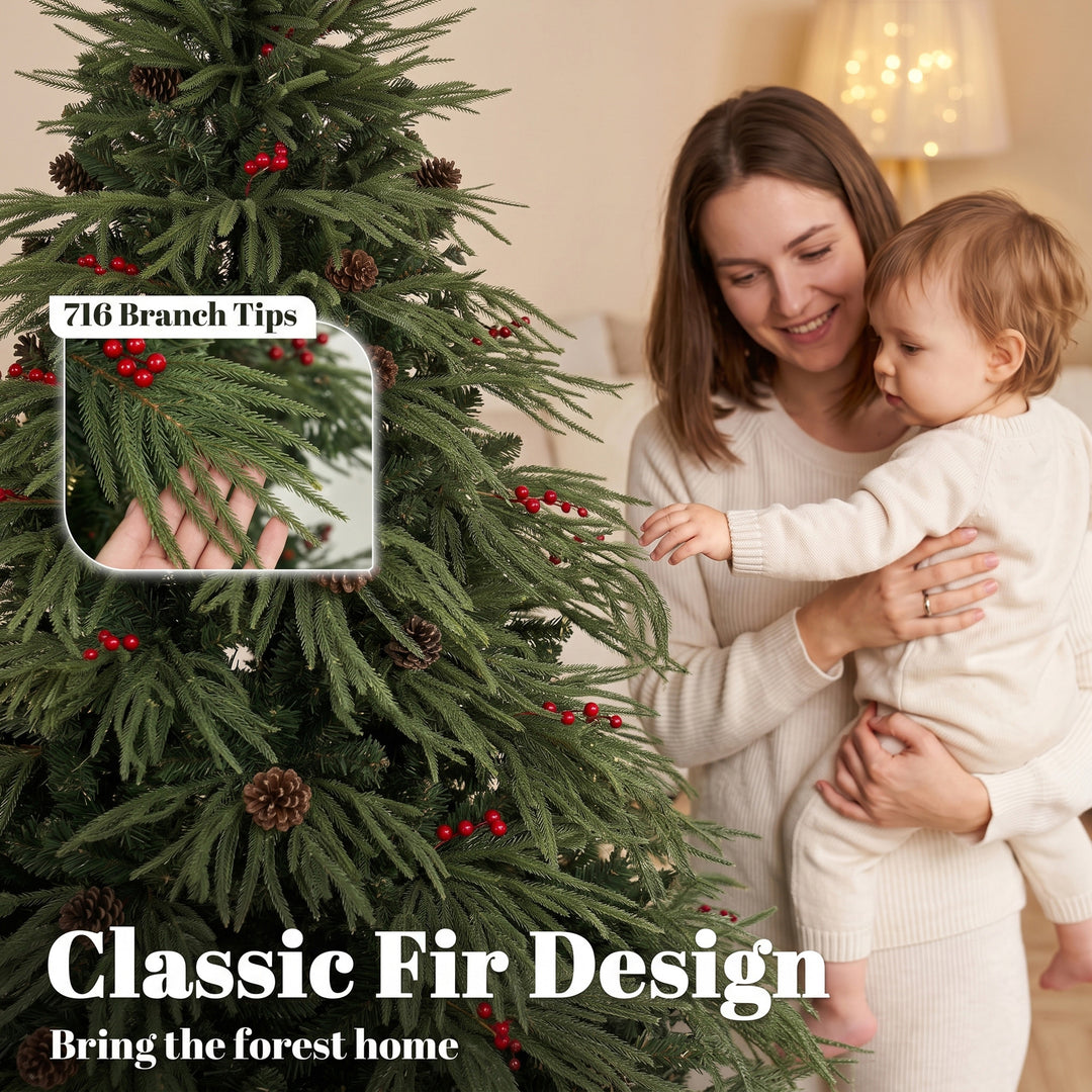 6ft Artificial Christmas Tree with Pinecones, Red Berries, Hinged - view 5