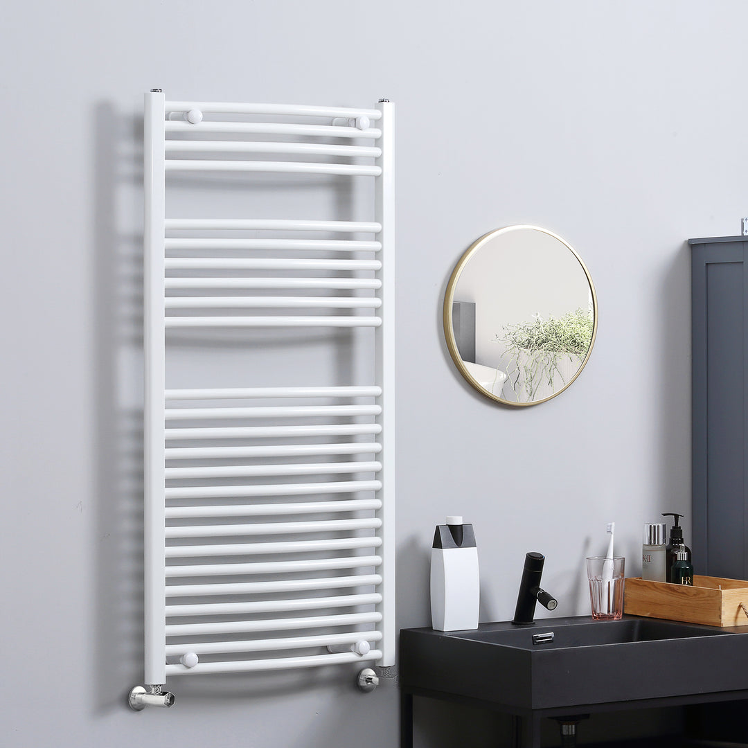 Curved Heated Towel Rail, Hydronic Bathroom Ladder Radiator Towel Warmer For Central Heating 600mm x 1200mm, White