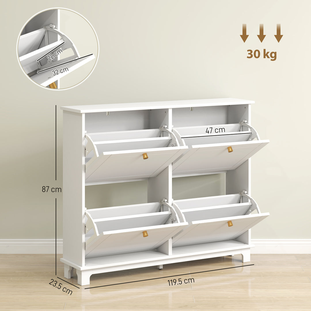 Narrow Shoe Storage Cabinet, Slim Shoe Cabinet with 4 Flip Drawers, Adjustable Shelves for 16 Pairs of Shoes, White