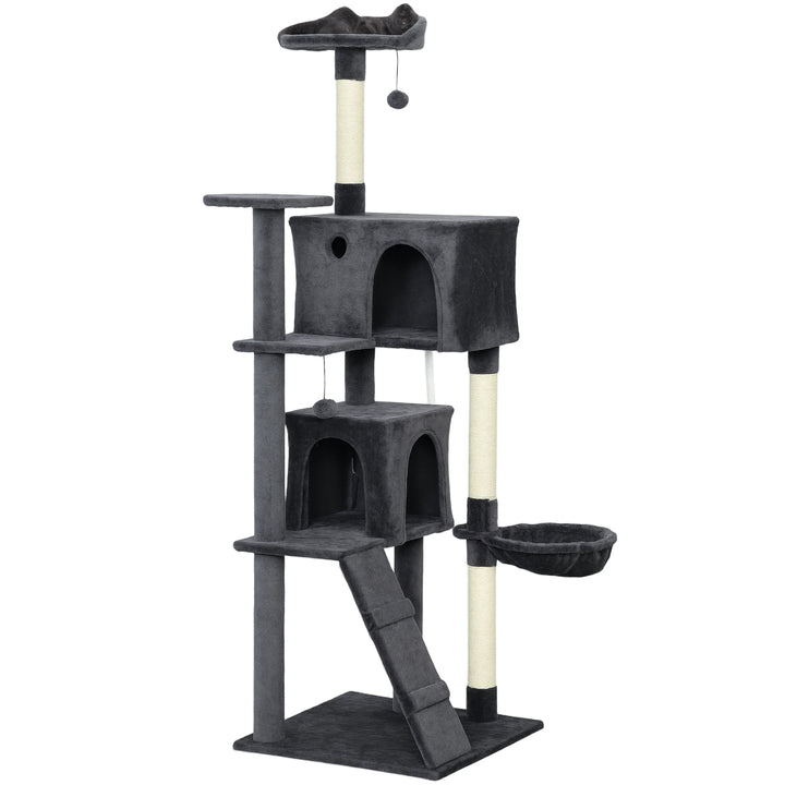 MCL 180cm Large Cat Tree Tower with Sisal Scratching Posts, Condos, Plush Perches, Hammock, Ladder, Dark Grey