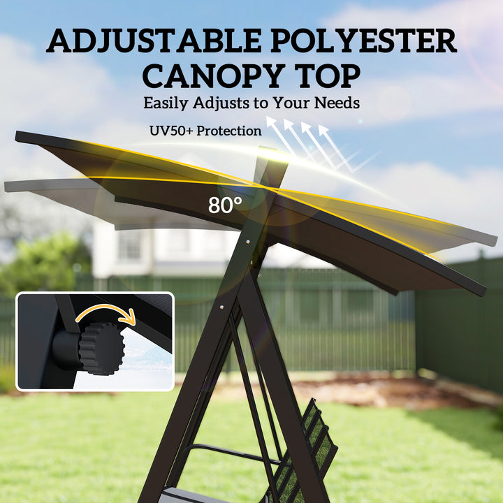 3 Seater Swing Chair, Garden Swing Bench with Adjustable Tilting Canop
