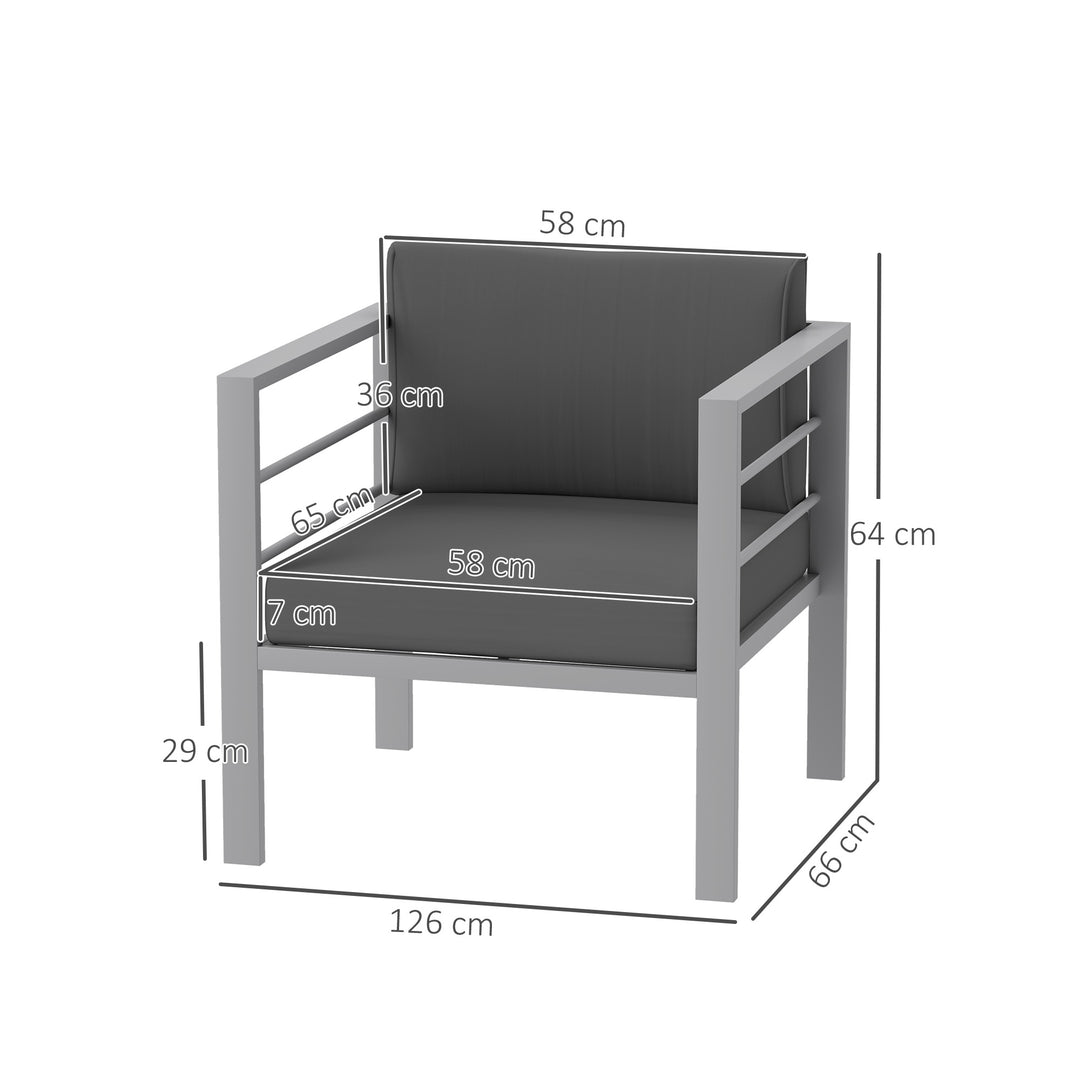 Garden Sofa Set of 2, All-Weather Garden Sofa Set with Removable Cushions, Metal Frame Outdoor Furniture for Balcony, Charcoal Grey