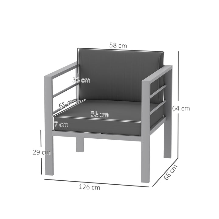 Garden Sofa Set of 2, All-Weather Garden Sofa Set with Removable Cushions, Metal Frame Outdoor Furniture for Balcony, Charcoal Grey