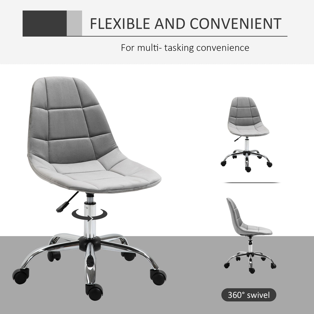MCL Ergonomic Office Chair with Adjustable Height and Wheels Velvet Executive Chair Armless for Home Study Bedroom Grey