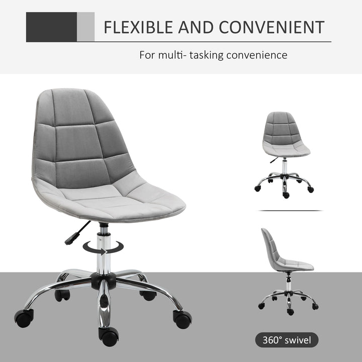 MCL Ergonomic Office Chair with Adjustable Height and Wheels Velvet Executive Chair Armless for Home Study Bedroom Grey