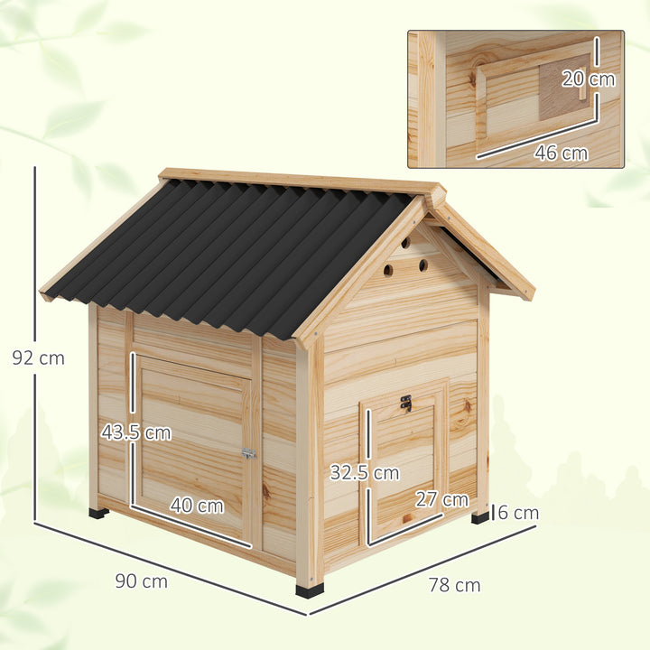 Wooden Duck House with Double Doors, Openable Roof, Ventilation Holes, Removable Base, Natural Wood Finish