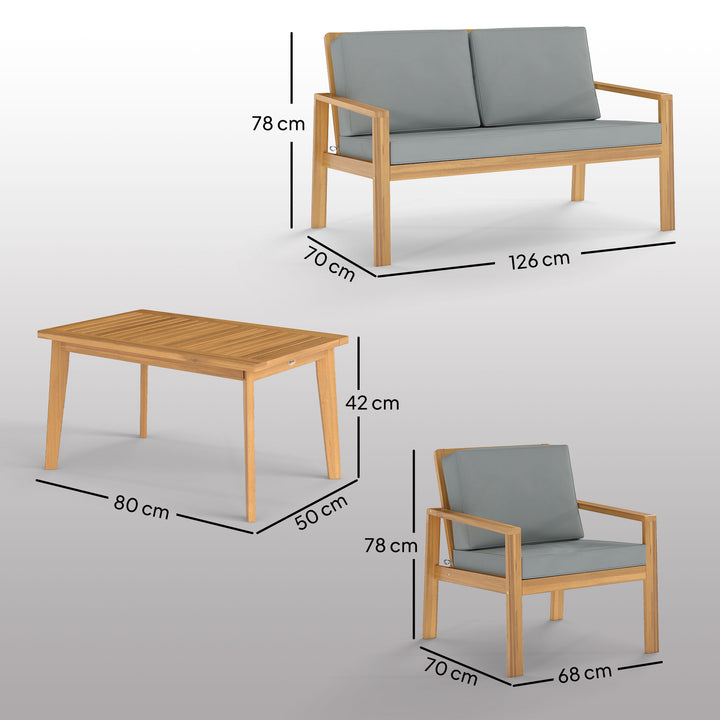4-Piece Wooden Garden Furniture Set with Cushions - Teak