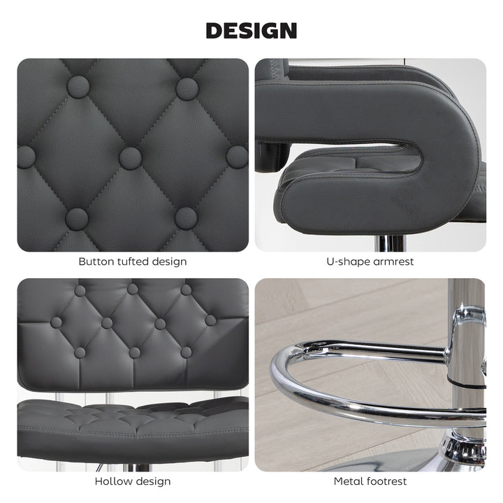 MCL PU Leather Upholstered Swivel Bar Stool, Height Adjustable with Back, Armrest, Footrest, Grey