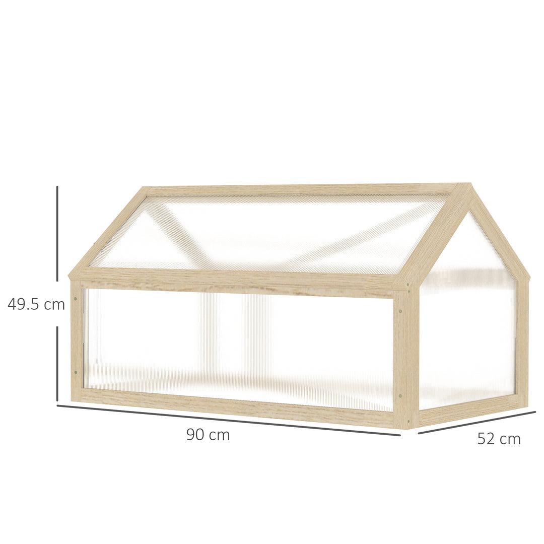 Wooden Cold Frame Garden Polycarbonate Greenhouse with Openable Top Cover, Grow House for Flowers, Vegetables, Plants, 90 x 52 x 50cm, Natural