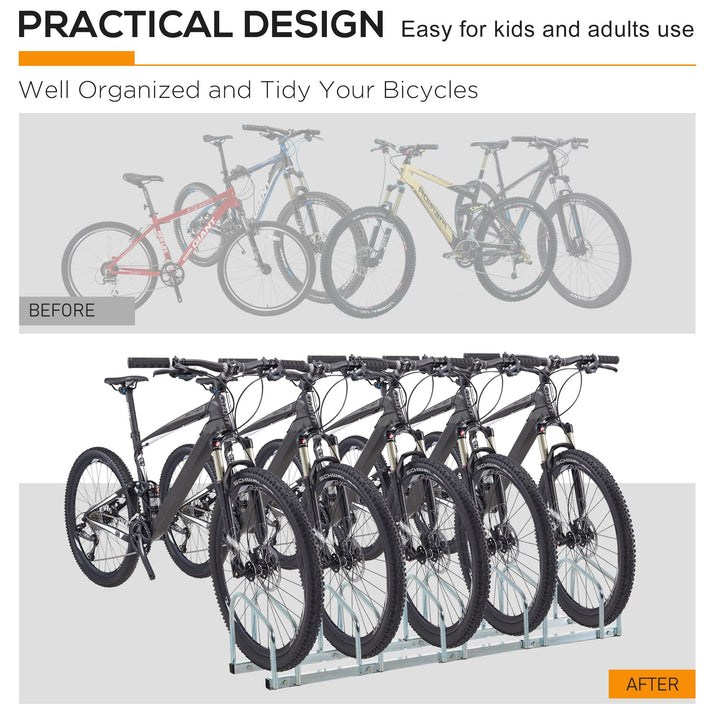 Bike Stand Parking Rack Floor or Wall Mount Bicycle Cycle Storage Locking Stand (5 Racks, Silver)
